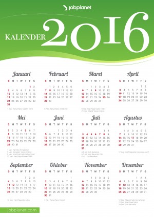 Kalender 2016 lengkap dengan libur nasional - Jobplanet Blog